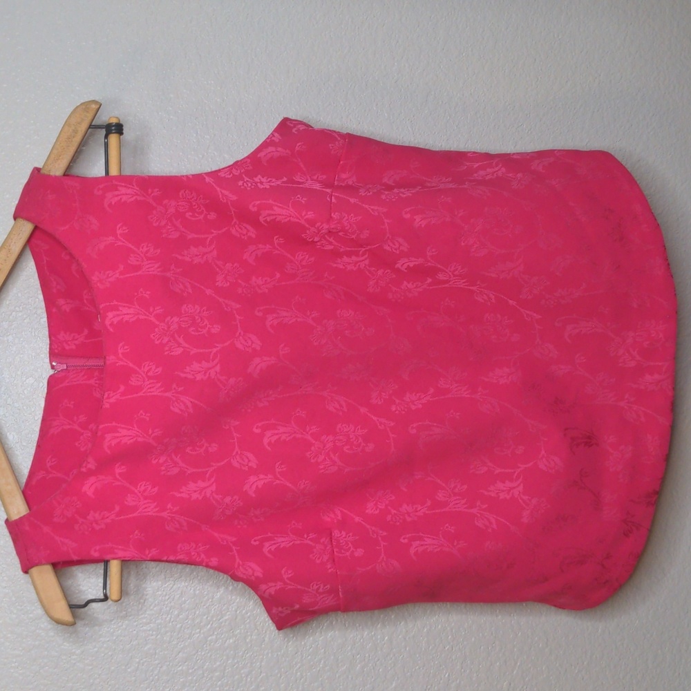 Vintage Dawn Joy Hot Pink Sleeveless Dress Top Floral Satin Jacquard SZ 13/14